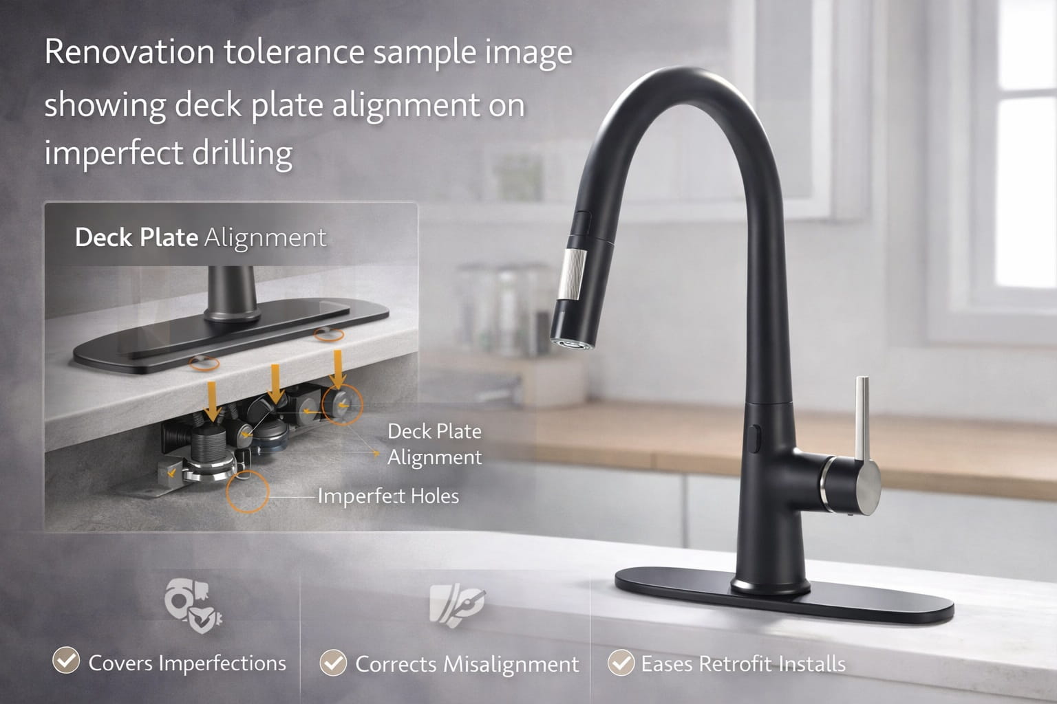 Renovation tolerance sample image showing deck plate alignment on imperfect drilling