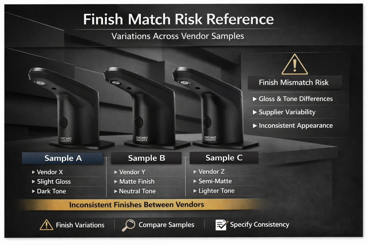 Finish match risk reference image showing variation across vendor samples