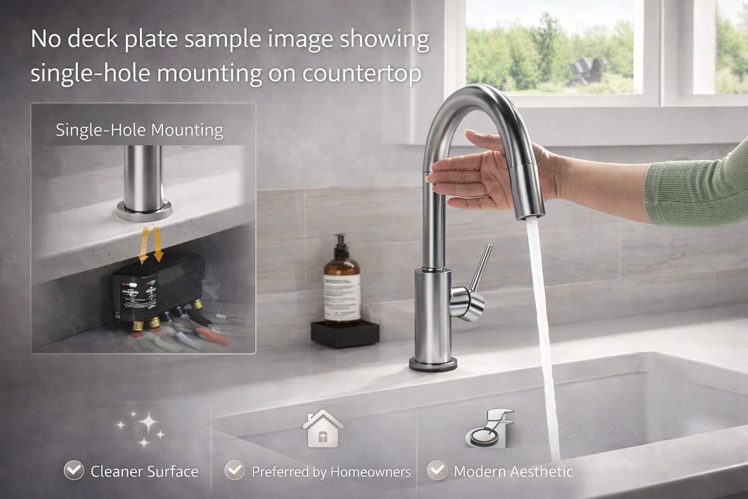 No deck plate sample image showing single-hole mounting on countertop