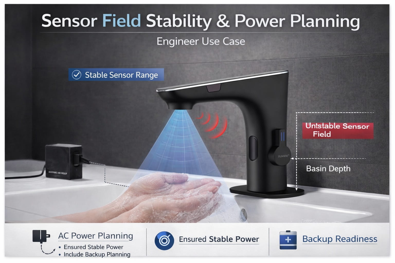 Engineer use case image showing sensor field stability and power planning