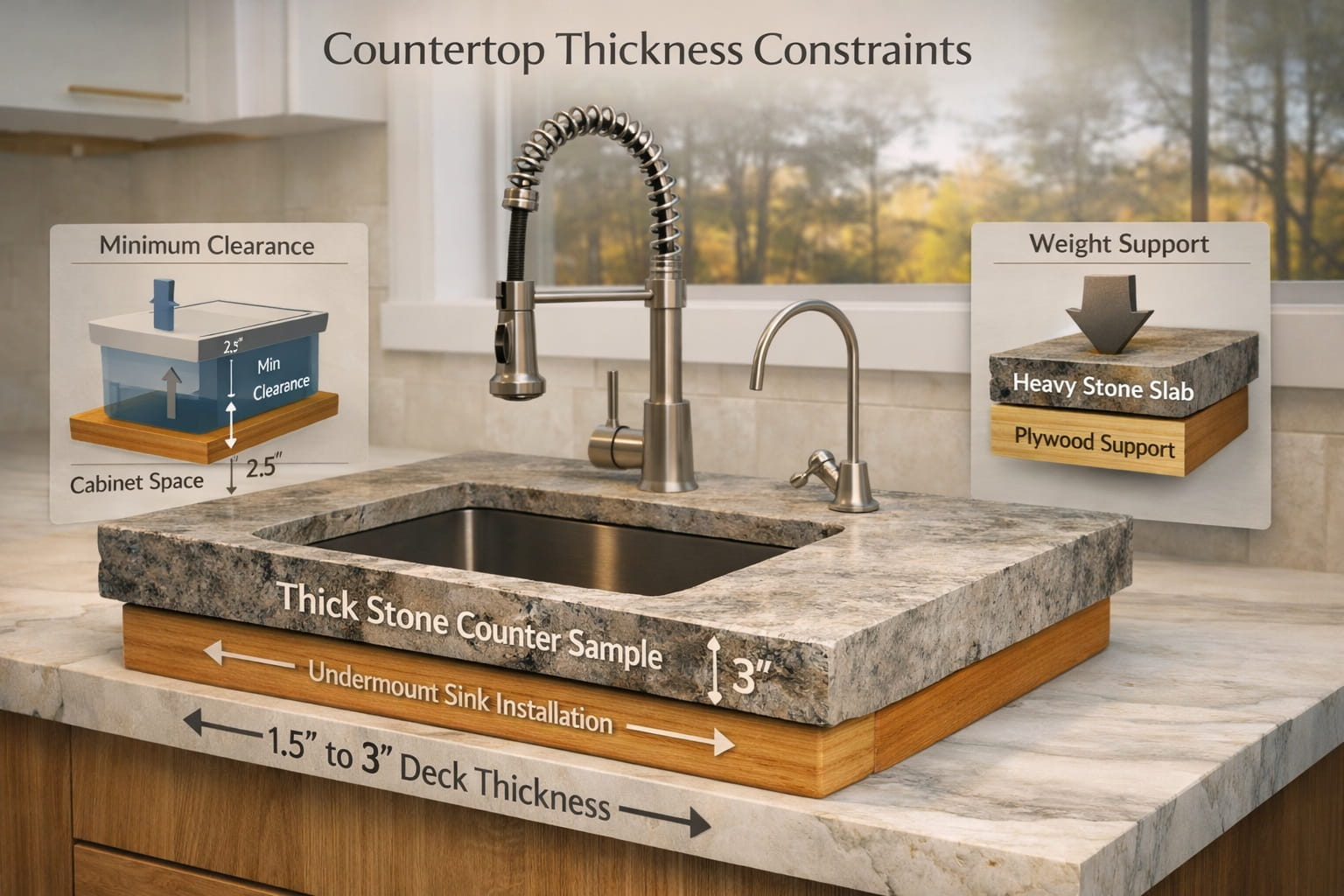 Thick stone counter sample image showing deck thickness constraints