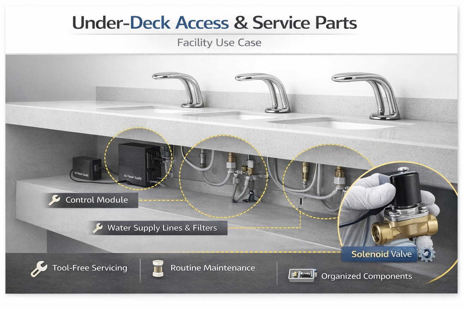 Facility use case image showing under-deck access and service parts planning