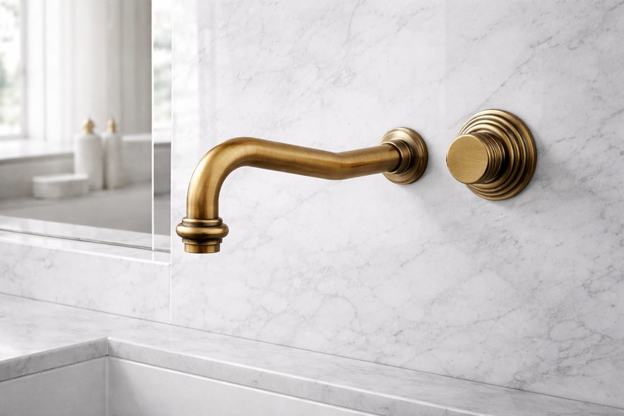 Minimalist smart faucet installed in a modern architectural bathroom with clean lines and contemporary design