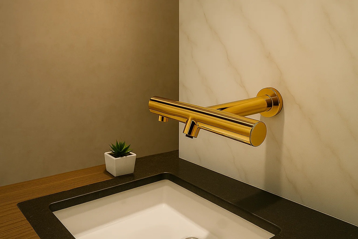 Smart touchless faucet integrated into contemporary interior architecture
