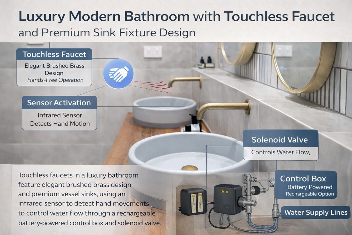 luxury modern bathroom with touchless faucet and premium sink fixture design