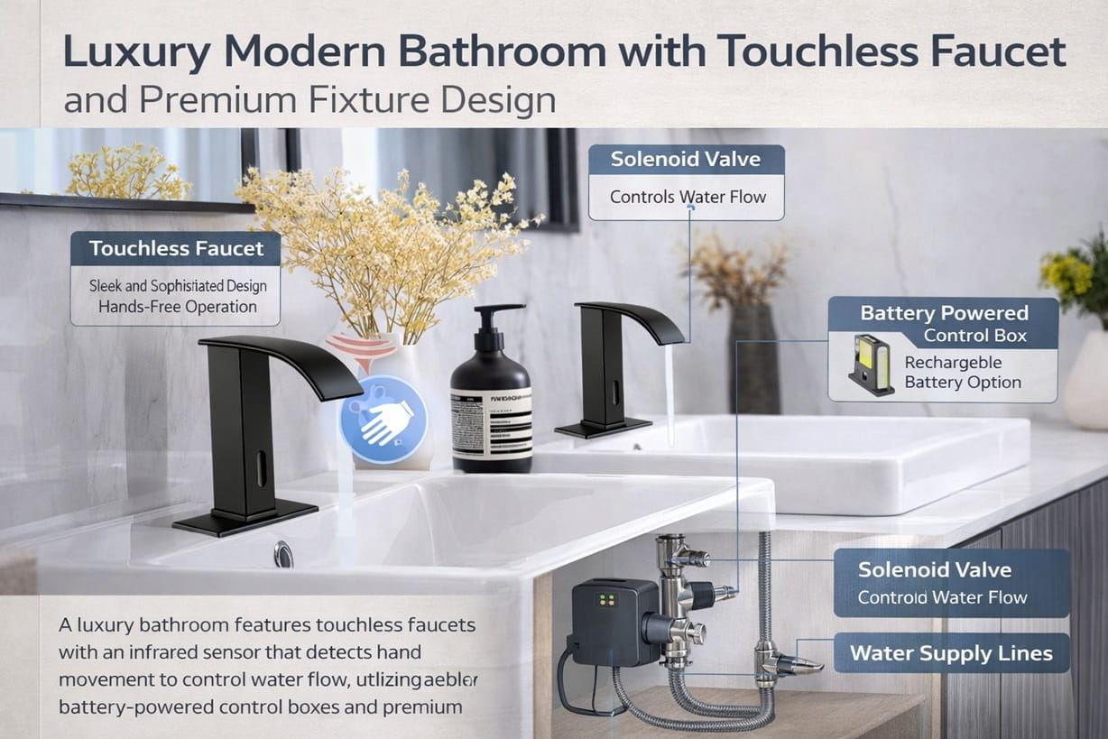 luxury modern bathroom with touchless faucet and premium fixture design