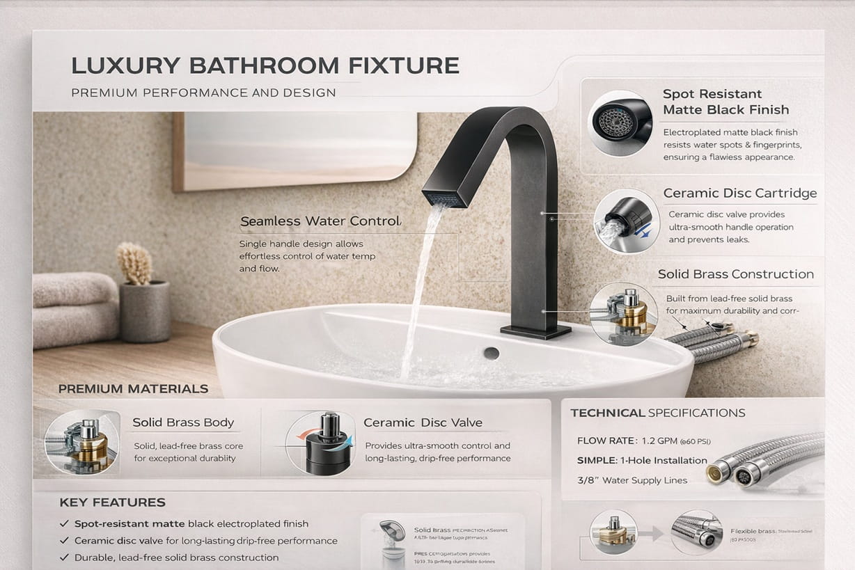 Luxury bathroom fixture presentation image supporting premium brand perspective content