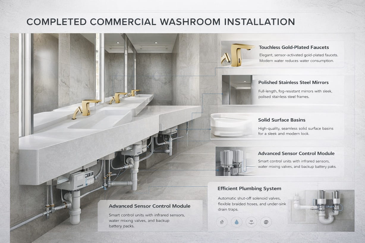 Project showcase submission image featuring a completed commercial washroom installation