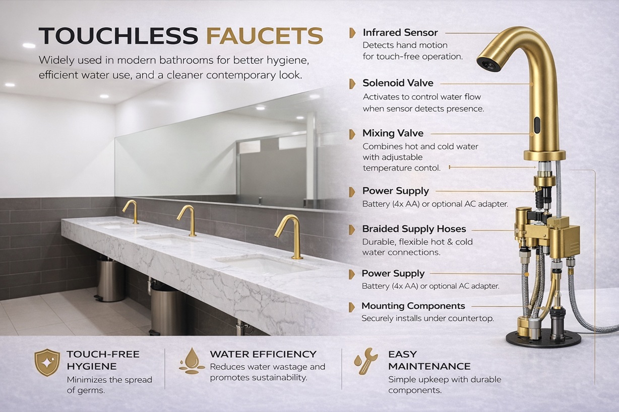 modern bathroom sink with touchless faucet in a contemporary interior