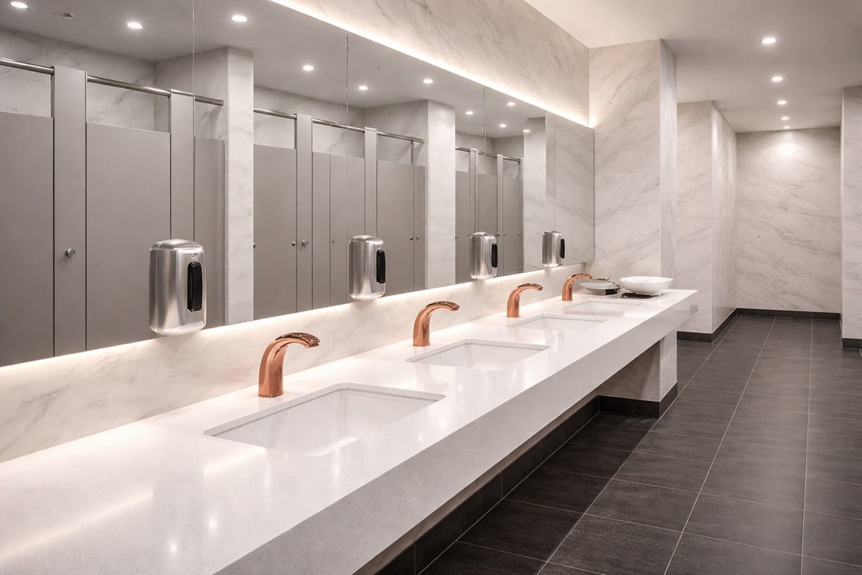 Commercial restroom project aligned with green building water efficiency goals