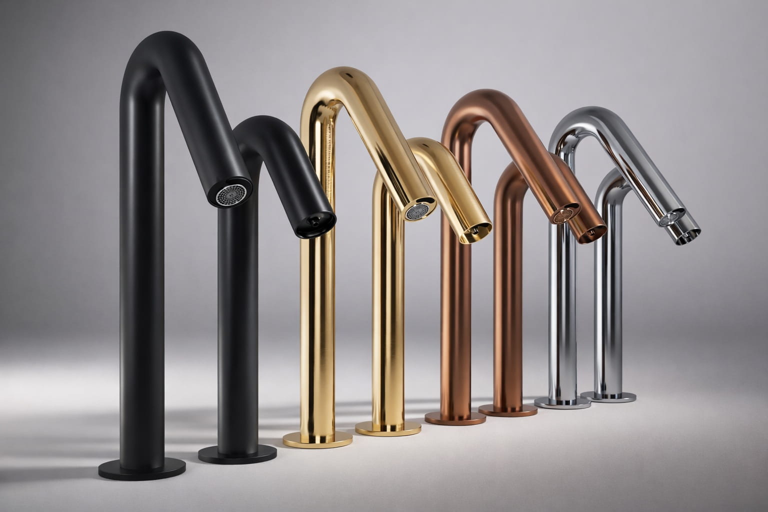 Minimal stainless touchless faucet in a practical institutional setting