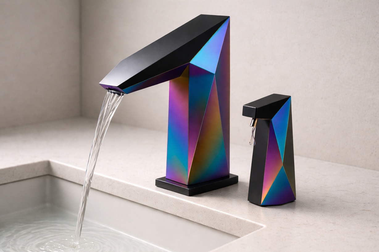 Demonstration of a touchless faucet sensor detection zone above a basin