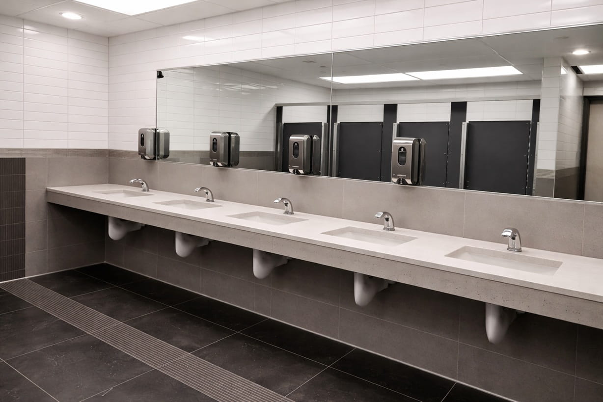 Specification sheets and technical submittals for commercial sensor restroom fixtures