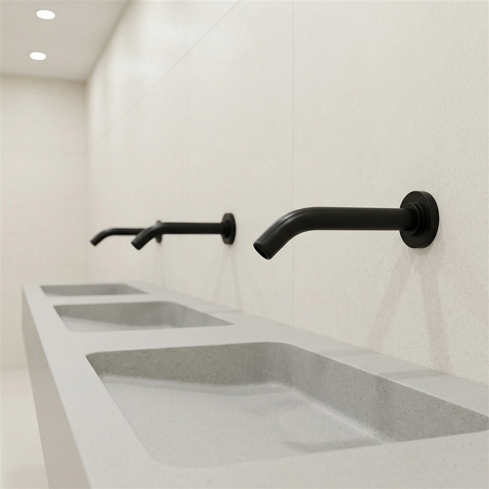 Modern restroom faucet lineup for contemporary commercial spaces