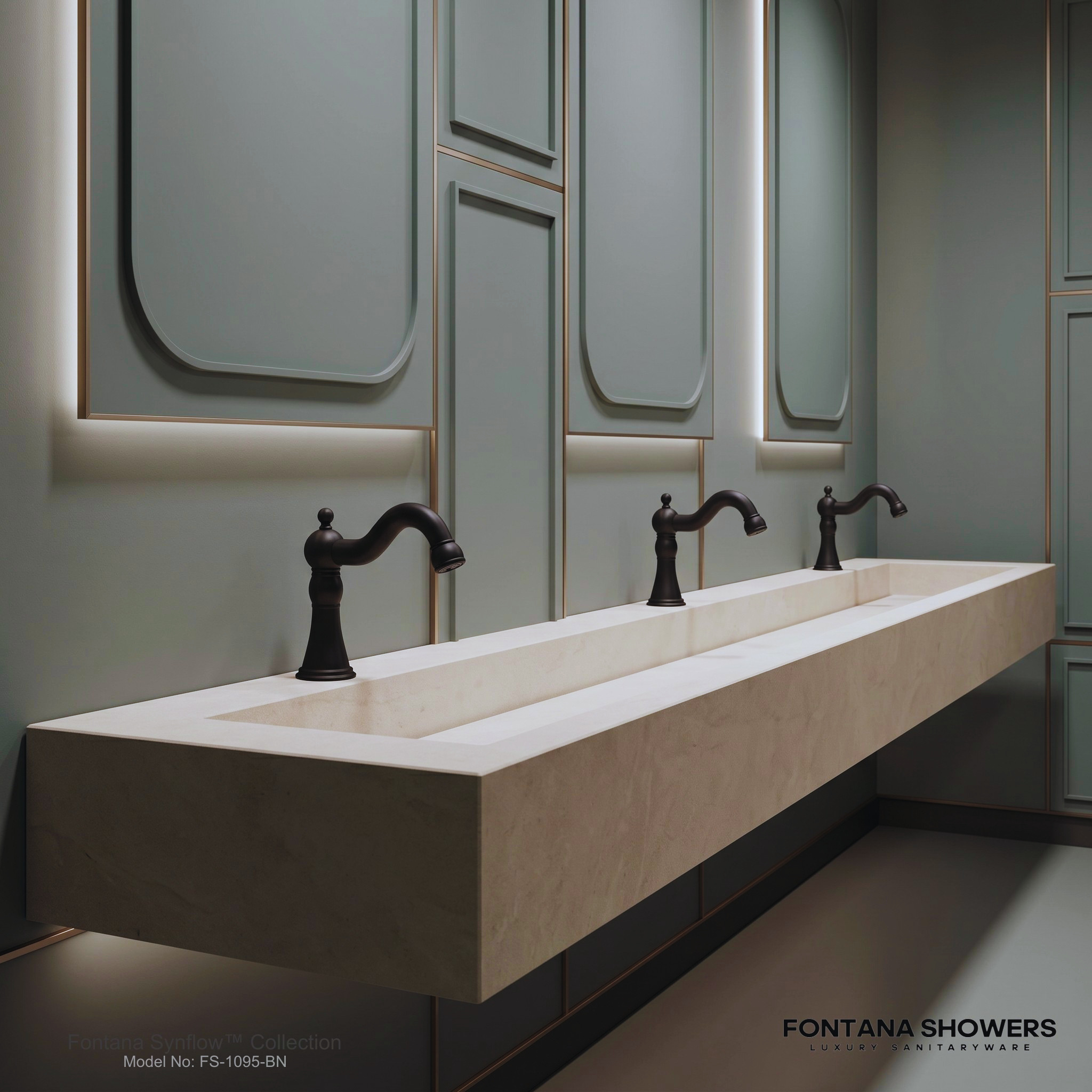 commercial restroom with modern touchless sensor faucet for architects and designers