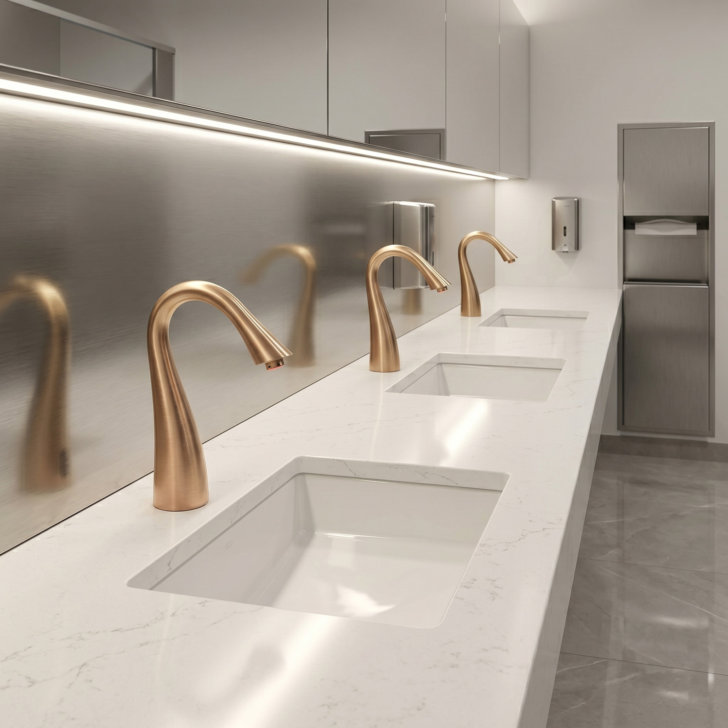 Commercial restroom design inspiration with touchless fixture