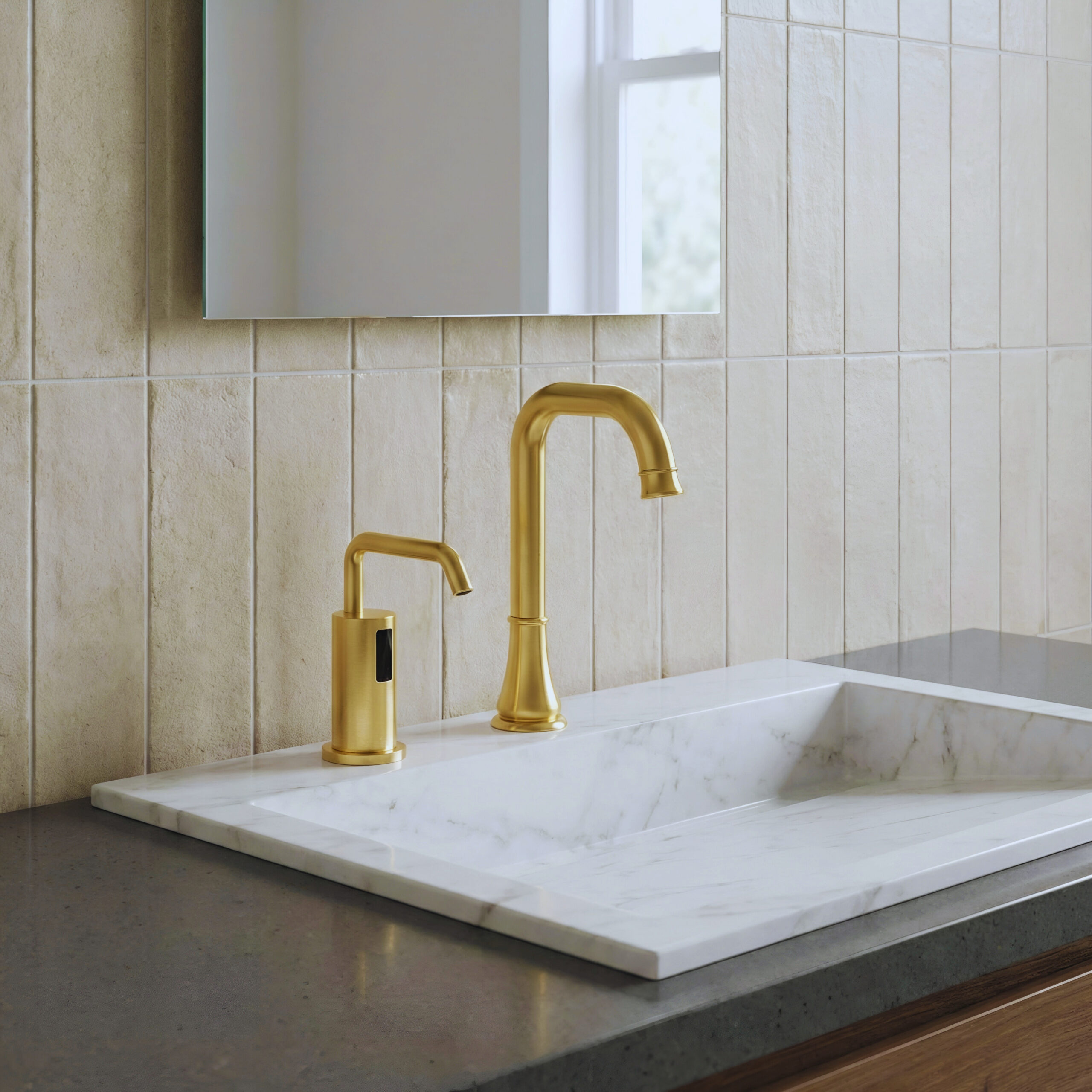 Commercial restroom fixture specification table with compliance and service criteria