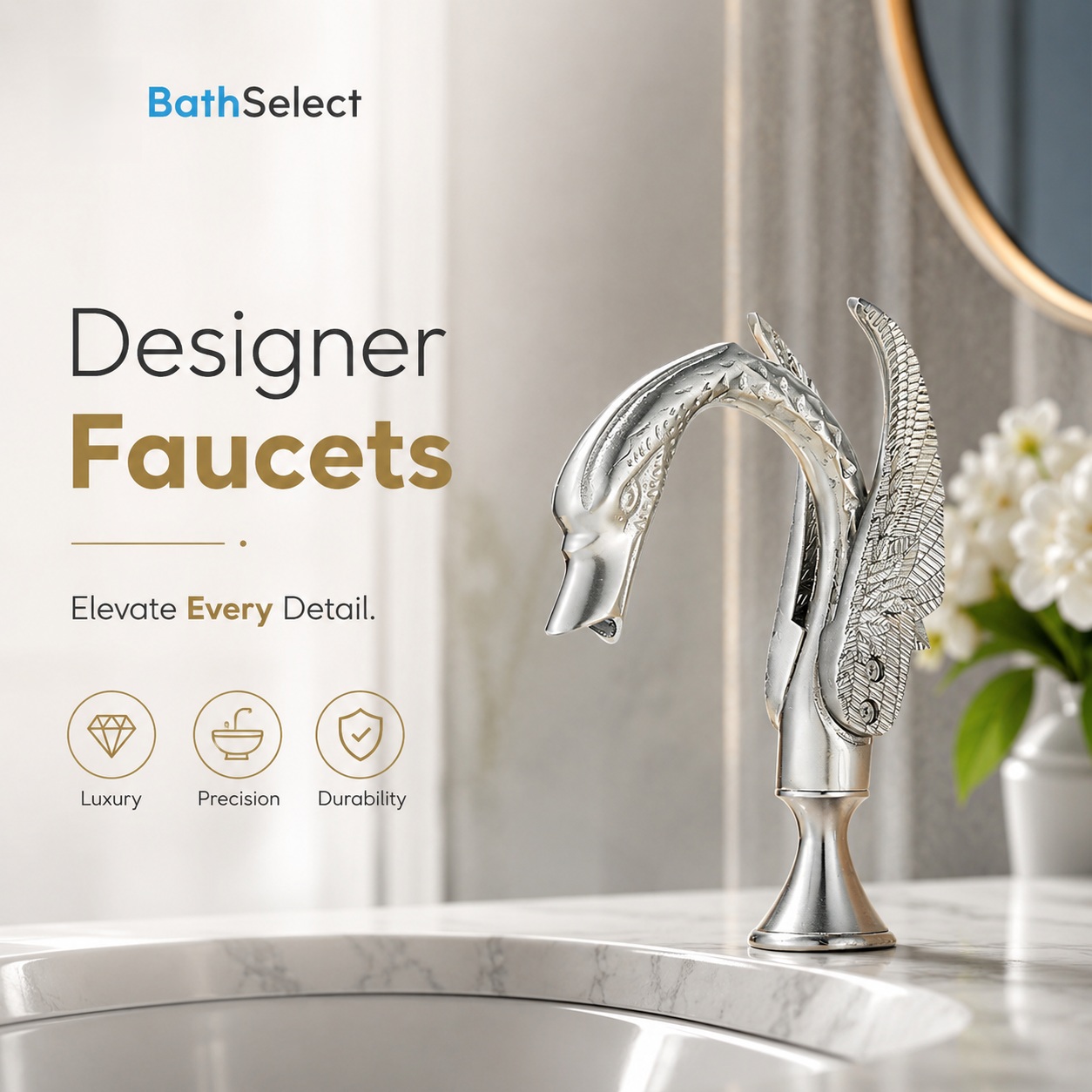 Luxury swan-shaped bathroom faucet combining decorative craftsmanship with contemporary elegance
