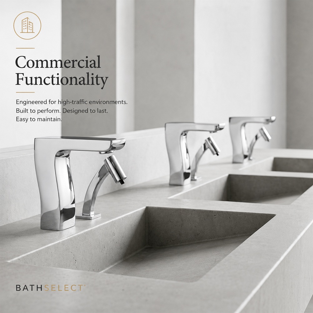 BathSelect chrome faucets for high-traffic commercial restroom functionality