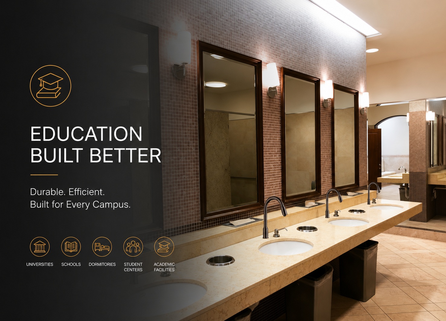 Modern educational facility restroom designed for high-traffic campus environments and long-term reliability
