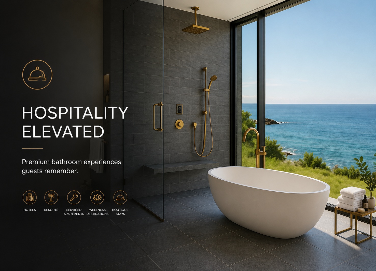 Oceanfront luxury bathroom suite with premium fixtures designed for upscale hospitality experiences