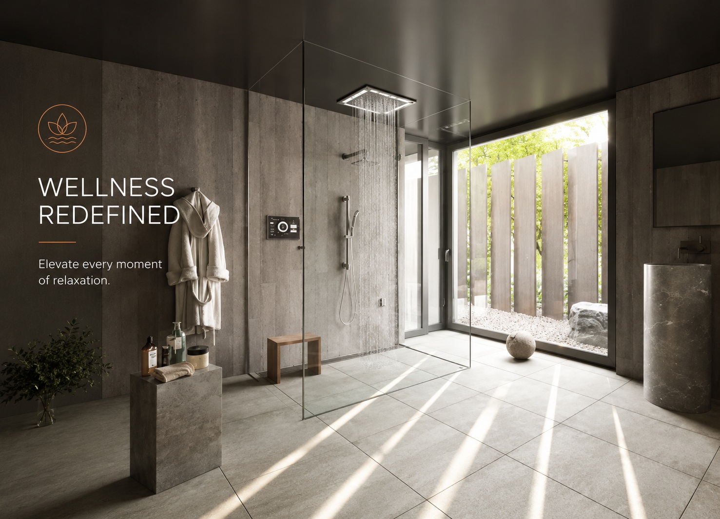 Contemporary spa-inspired shower suite designed for relaxation and premium wellness experiences
