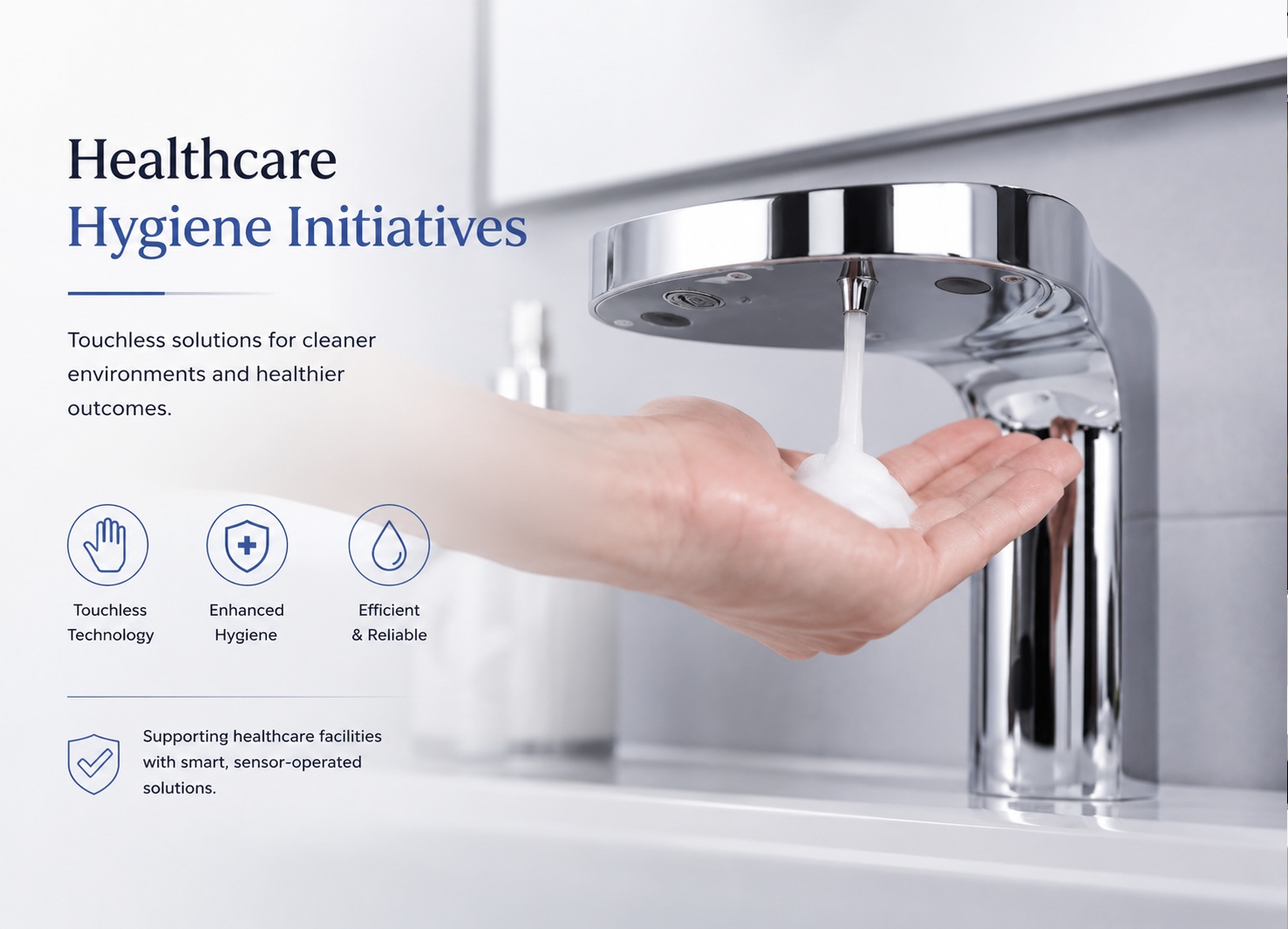 Touchless soap dispenser supporting hygiene-focused restroom design in healthcare and clinical environments
